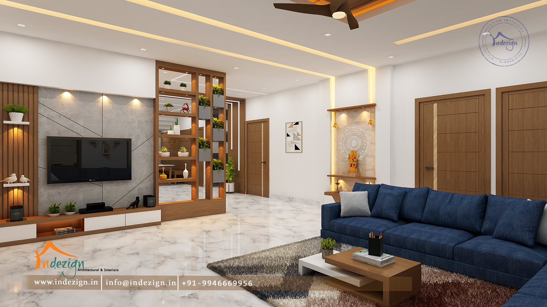Living Room Interior Ideas with Pooja Space